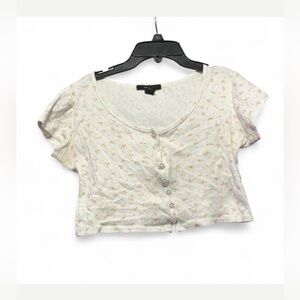 Floral Cream Button-Up Women's Crop Top